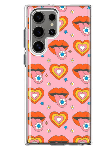 Mundaze - Case for Samsung Galaxy S24 Ultra Slim Shockproof Hard Shell Soft TPU Heavy Duty Protective Phone Cover - Retro Groovy Hearts