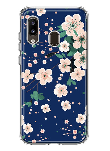 Samsung Galaxy A20 Kawaii Japanese Pink Cherry Blossom Navy Blue Hybrid Protective Phone Case Cover