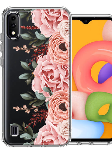 For Samsung Galaxy A01 Blush Pink Peach Spring Flowers Peony Rose Phone Case Cover