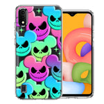 Samsung Galaxy A01 Bright Rainbow Nightmare Skulls Spooky Season Halloween Design Double Layer Phone Case Cover