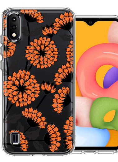 Samsung Galaxy A01 Orange Chrysanthemum Flowers Design Double Layer Phone Case Cover