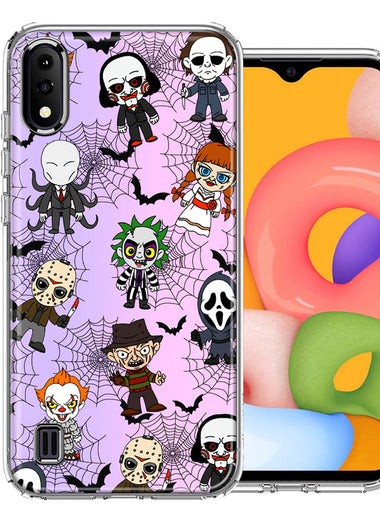 Samsung Galaxy A01 Classic Haunted Horror Halloween Nightmare Characters Spider Webs Design Double Layer Phone Case Cover