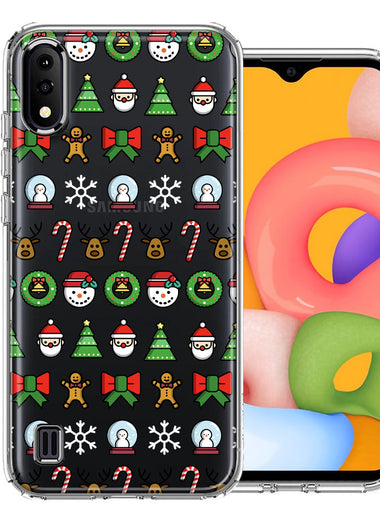 Samsung Galaxy A01 Classic Christmas Polka Dots Santa Snowman Reindeer Candy Cane Design Double Layer Phone Case Cover