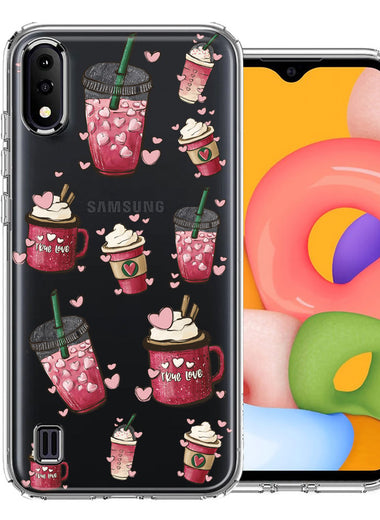 Samsung Galaxy A01 Coffee Lover Valentine's Hearts Pink Drink Latte Double Layer Phone Case Cover