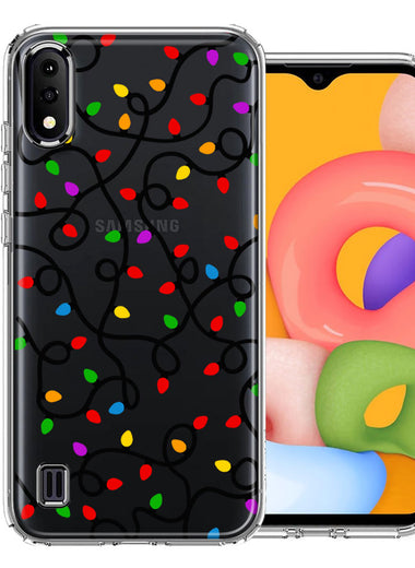 Samsung Galaxy A01 Colorful Nostalgic Vintage Christmas Holiday Winter String Lights Design Double Layer Phone Case Cover
