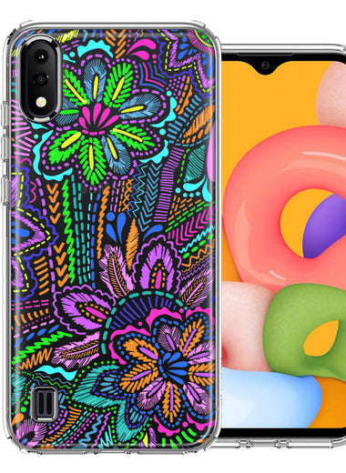 Samsung Galaxy A01 Colorful Summer Flowers Doodle Art Design Double Layer Phone Case Cover