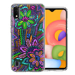 Samsung Galaxy A01 Colorful Summer Flowers Doodle Art Design Double Layer Phone Case Cover