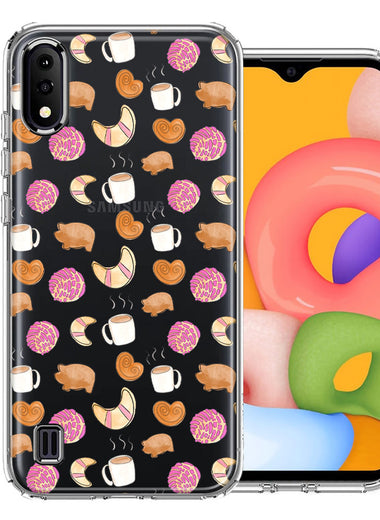 Samsung Galaxy A01 Mexican Pan Dulce Cafecito Coffee Concha Polka Dots Double Layer Phone Case Cover