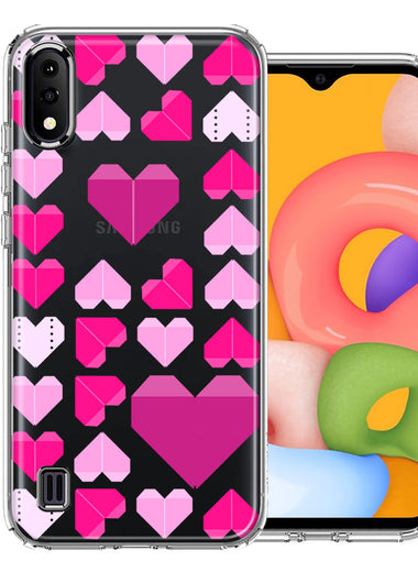 Samsung Galaxy A01 Pink Purple Origami Valentine's Day Polkadot Hearts Design Double Layer Phone Case Cover