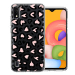 Samsung Galaxy A01 Cute Pink Leopard Print Hearts Valentines Day Love Double Layer Phone Case Cover