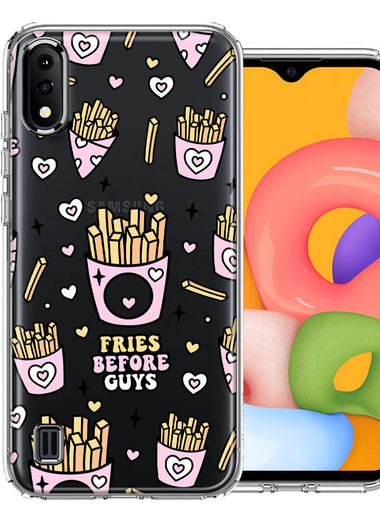 Samsung Galaxy A01 Cute Valentine Pink Love Hearts Fries Before Guys Double Layer Phone Case Cover