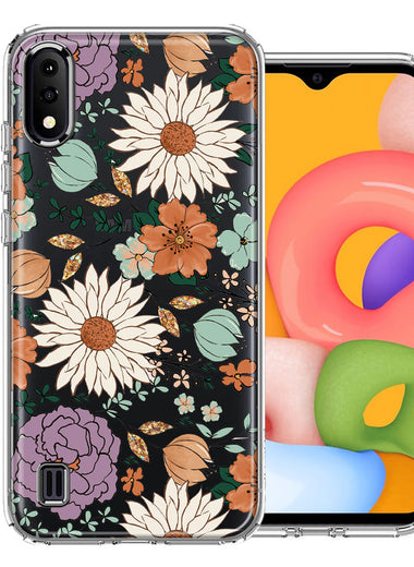 Samsung Galaxy A01 Feminine Classy Flowers Fall Toned Floral Wallpaper Style Double Layer Phone Case Cover