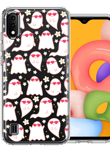Samsung Galaxy A01 Floating Heart Glasses Love Ghosts Vaneltines Day Cutie Daisy Double Layer Phone Case Cover