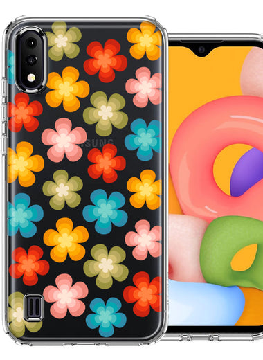 Samsung Galaxy A01 Groovy Gradient Retro Color Flowers Double Layer Phone Case Cover