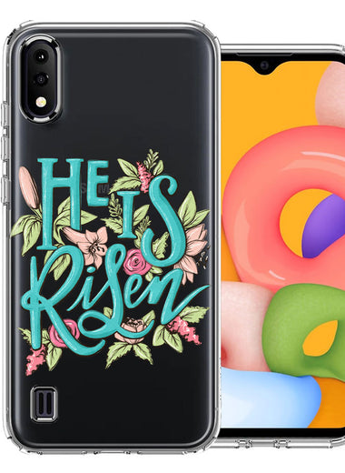 Samsung Galaxy A01 He Is Risen Text Easter Jesus Christian Flowers Double Layer Phone Case Cover