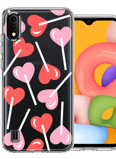 Samsung Galaxy A01 Heart Suckers Lollipop Valentines Day Candy Lovers Double Layer Phone Case Cover