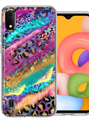 Samsung Galaxy A01 Leopard Paint Colorful Beautiful Abstract Milkyway Double Layer Phone Case Cover
