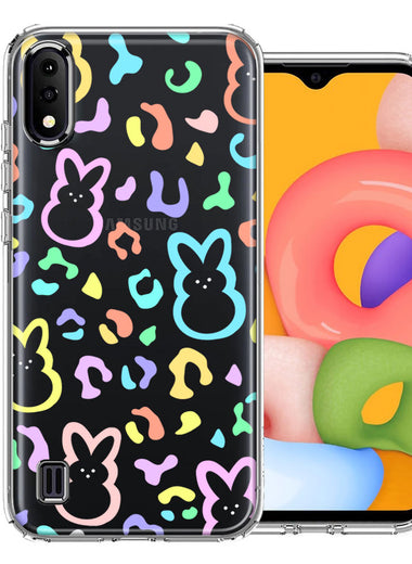 Samsung Galaxy A01 Leopard Easter Bunny Candy Colorful Rainbow Double Layer Phone Case Cover