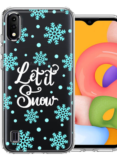 Samsung Galaxy A01 Christmas Holiday Let It Snow Winter Blue Snowflakes Design Double Layer Phone Case Cover