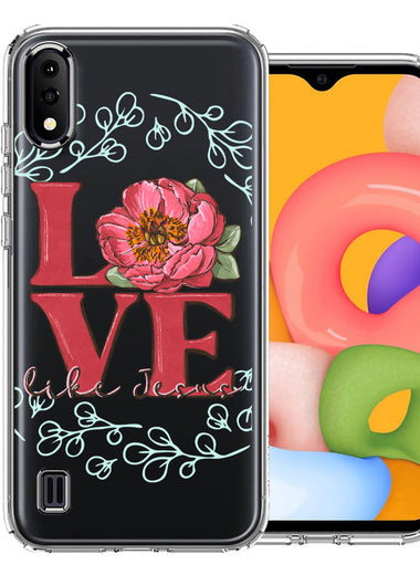 Samsung Galaxy A01 Love Like Jesus Flower Text Christian Double Layer Phone Case Cover