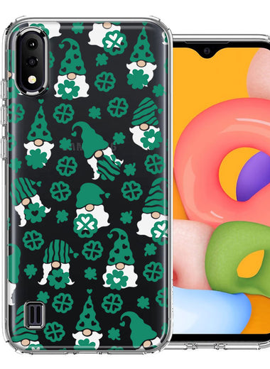 Samsung Galaxy A01 Lucky Green St Patricks Day Cute Gnomes Shamrock Polkadots Double Layer Phone Case Cover