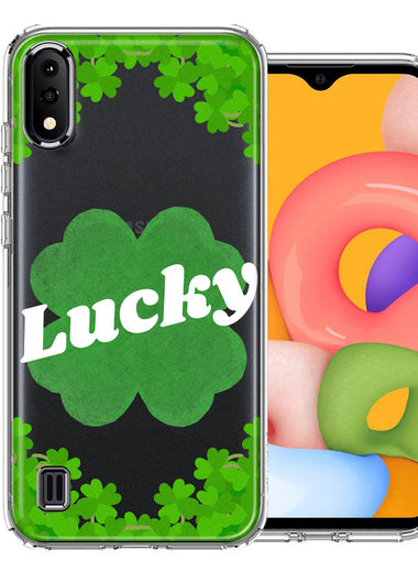 Samsung Galaxy A01 Lucky St Patrick's Day Shamrock Green Clovers Double Layer Phone Case Cover