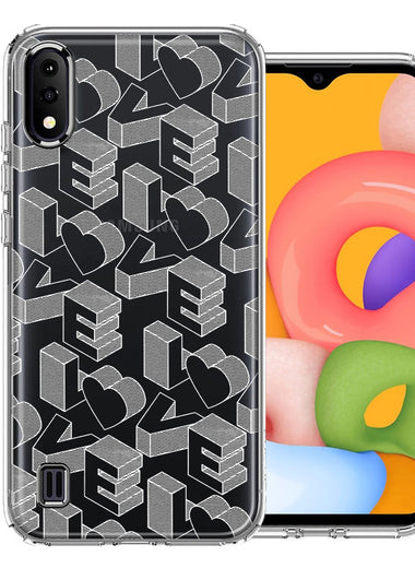 Samsung Galaxy A01 3D Love Letters Hearts Valentine's Day Double Layer Phone Case Cover