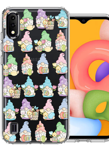 Samsung Galaxy A01 Pastel Easter Cute Gnomes Spring Flowers Eggs Holiday Seasonal Double Layer Phone Case Cover