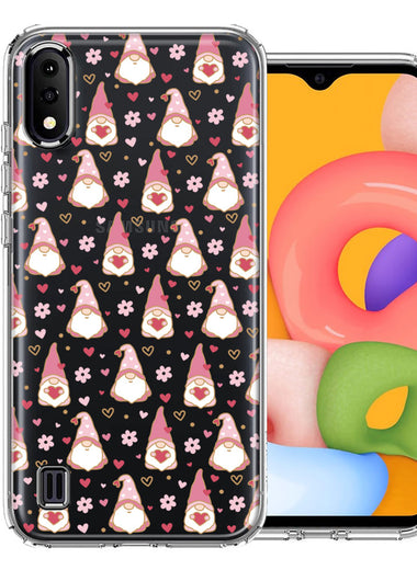 Samsung Galaxy A01 Pink Blush Valentines Day Flower Hearts Gnome Characters Cute Double Layer Phone Case Cover