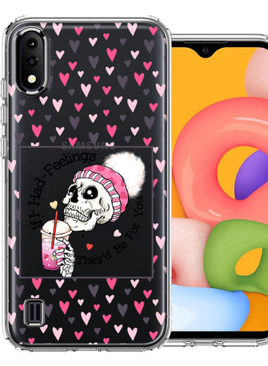 Samsung Galaxy A01 Pink Dead Valentine Skull Frap Hearts If I had Feelings They'd Be For You Love Double Layer Phone Case Cover