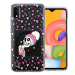Samsung Galaxy A01 Pink Dead Valentine Skull Frap Hearts If I had Feelings They'd Be For You Love Double Layer Phone Case Cover
