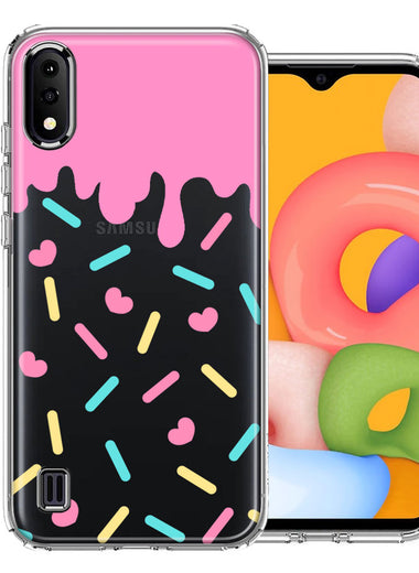 Samsung Galaxy A01 Pink Drip Frosting Cute Heart Sprinkles Kawaii Cake Design Double Layer Phone Case Cover