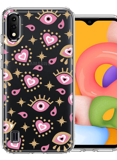 Samsung Galaxy A01 Pink Evil Eye Lucky Love Law Of Attraction Design Double Layer Phone Case Cover