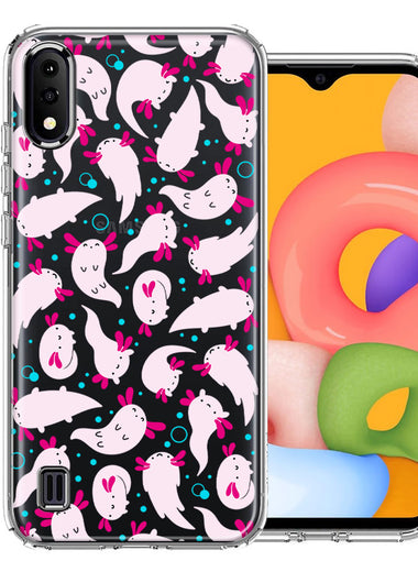 Samsung Galaxy A01 Pink Happy Swimming Axolotls Polka Dots Double Layer Phone Case Cover