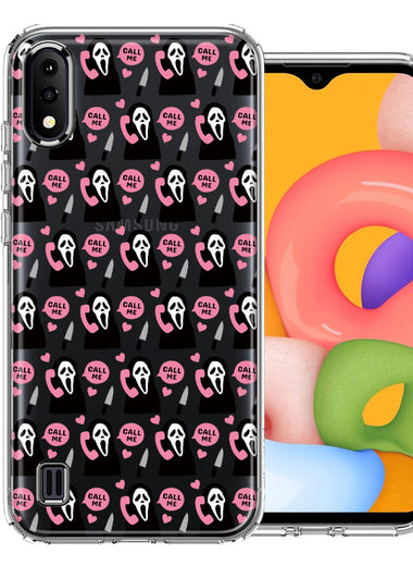 Samsung Galaxy A01 Pink Horror Valentine Character Ghostface Boyfriend Call Me Hearts Double Layer Phone Case Cover