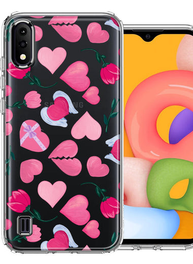 Samsung Galaxy A01 Pretty Valentines Day Hearts Chocolate Candy Angel Flowers Double Layer Phone Case Cover