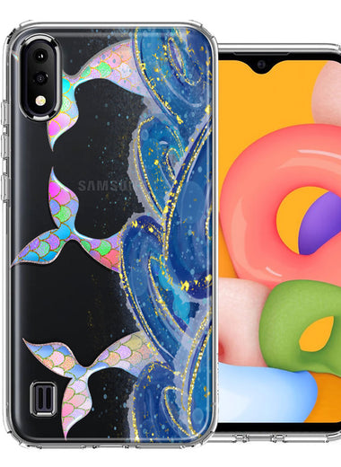 Samsung Galaxy A01 Rainbow Mermaid Tails Scales Ocean Waves Beach Girls Summer Double Layer Phone Case Cover
