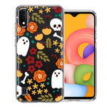 Samsung Galaxy A01 Spooky Season Fall Autumn Flowers Ghosts Skulls Halloween Double Layer Phone Case Cover