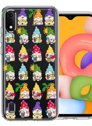 Samsung Galaxy A01 Summer Beach Cute Gnomes Sand Castle Shells Palm Trees Double Layer Phone Case Cover