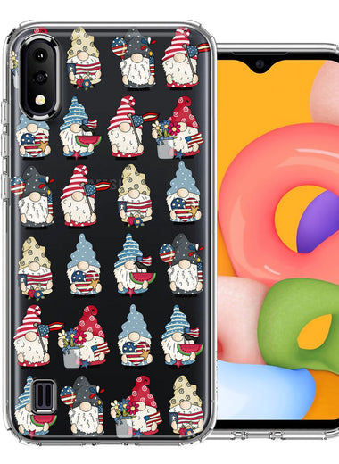 Samsung Galaxy A01 USA Fourth Of July American Summer Cute Gnomes Patriotic Parade Double Layer Phone Case Cover