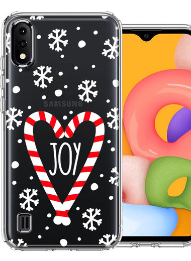 Samsung Galaxy A01 Winter Joy Snow Peppermint Candy Cane Heart Festive Christmas Double Layer Phone Case Cover