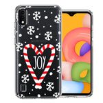 Samsung Galaxy A01 Winter Joy Snow Peppermint Candy Cane Heart Festive Christmas Double Layer Phone Case Cover