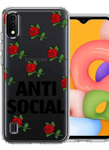 Samsung Galaxy A01 Anti Social Roses Design Double Layer Phone Case Cover
