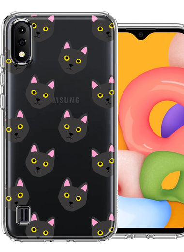 Samsung Galaxy A01 Black Cat Polkadots Design Double Layer Phone Case Cover