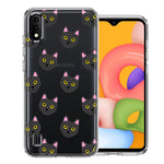 Samsung Galaxy A01 Black Cat Polkadots Design Double Layer Phone Case Cover