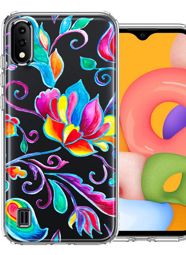 For Samsung Galaxy A01 Bright Colors Rainbow Water Lilly Floral Phone Case Cover