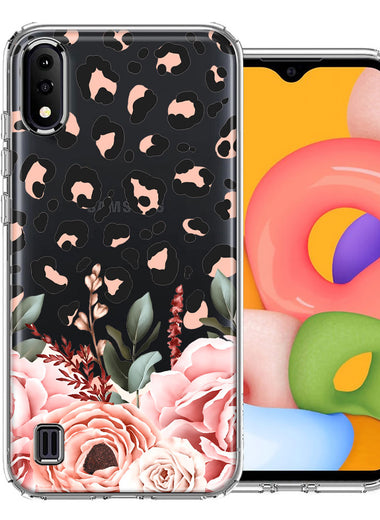 For Samsung Galaxy A01 Classy Blush Peach Peony Rose Flowers Leopard Phone Case Cover