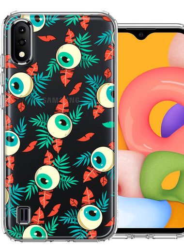 Samsung Galaxy A01 Halloween Creepy Tropical Eyeballs Design Double Layer Phone Case Cover