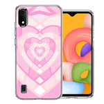 Samsung Galaxy A01 Pink Gem Hearts Design Double Layer Phone Case Cover