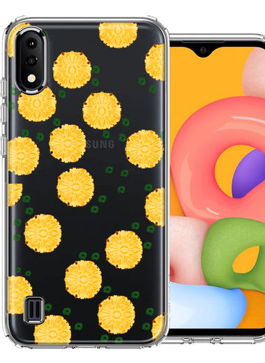 Samsung Galaxy A01 Tropical Pineapples Polkadots Design Double Layer Phone Case Cover